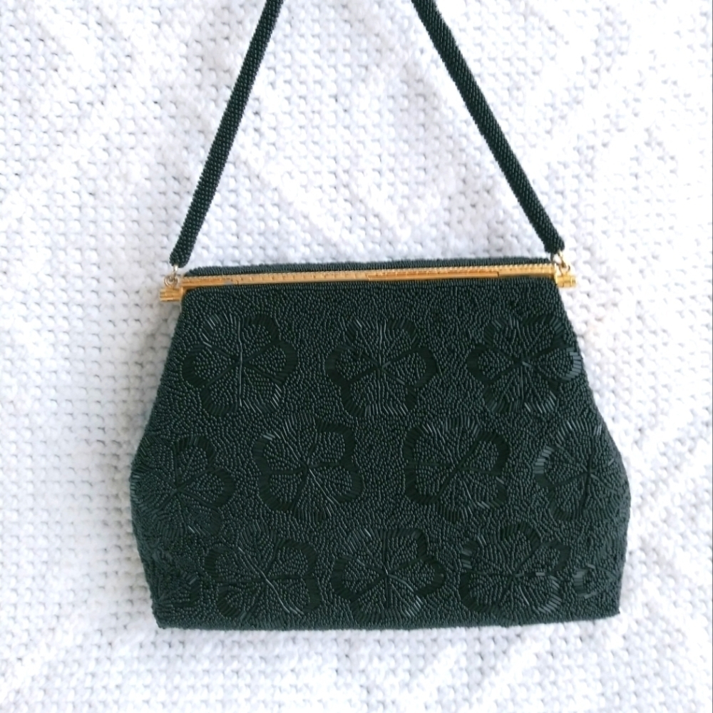 Vintage Beaded Black and Gold hand Bag - Picture 3 of 13
